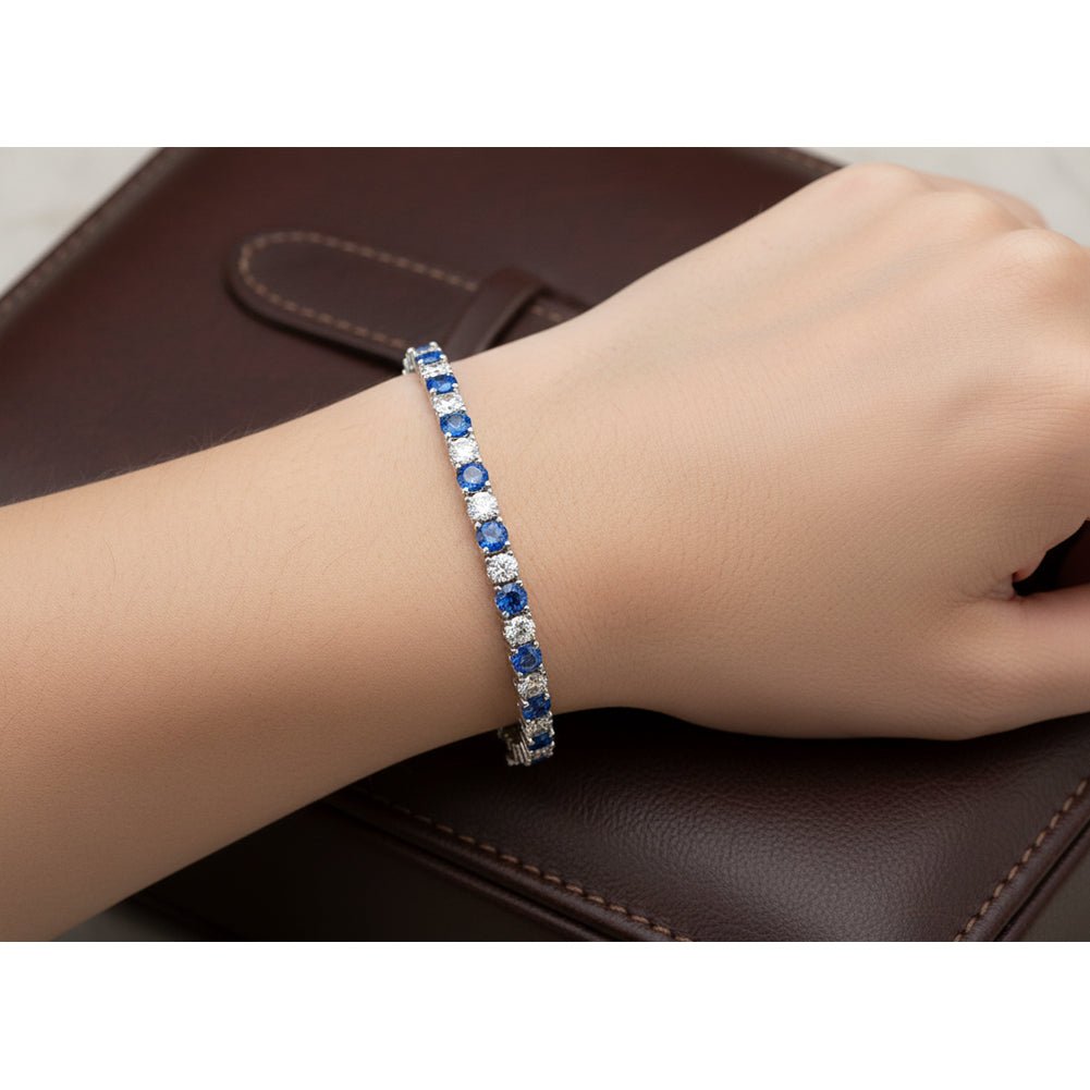 14k Gold Round Diamond Sapphire Tennis Bracelet (4.0.cts.tw) - JewelryNest