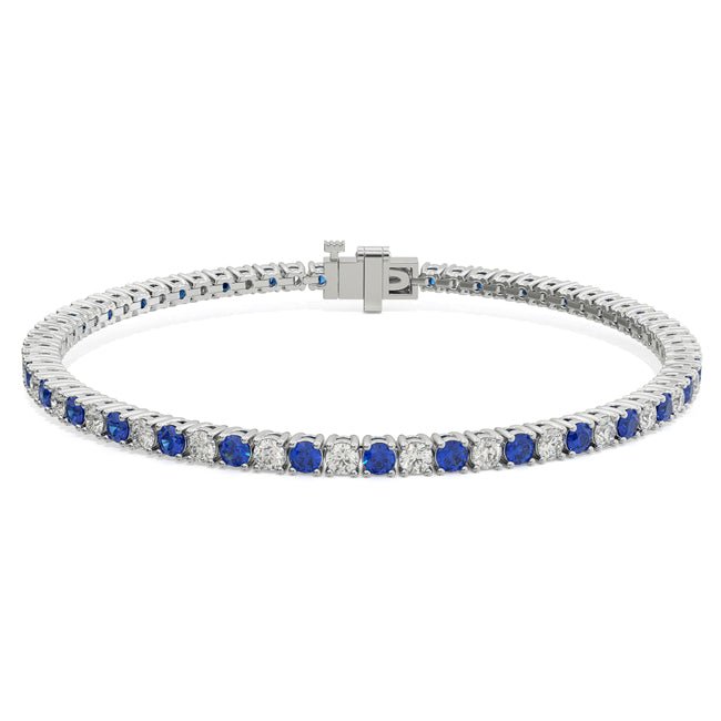 14k Gold Round Diamond Sapphire Tennis Bracelet (4.0.cts.tw) - JewelryNest