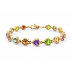 14K gold heart-shaped gemstone bracelet with 9.0 carats total weight, featuring vibrant gemstones and a delicate jewelry design.