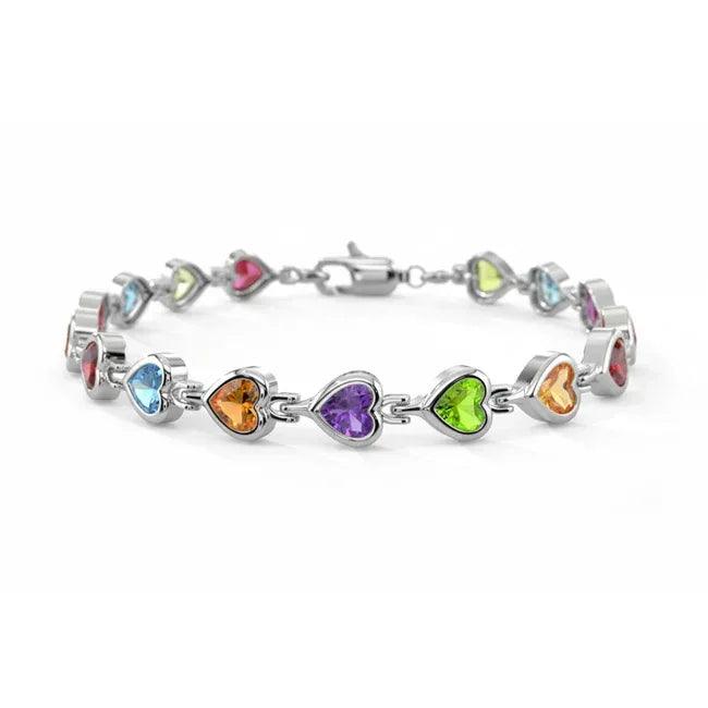 14K gold heart-shaped gemstone bracelet with 9.0 cts tw, featuring colorful gemstones on a elegant jewelry bracelet.