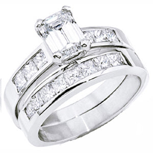 14k gold emerald cut diamond bridal wedding band set with 1.90 carats total weight, featuring elegant diamond bands from JewelryNest.