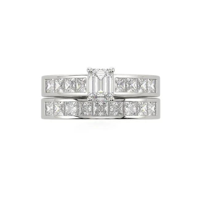 14k gold emerald cut diamond bridal wedding band set with 1.90 carats total from JewelryNest, featuring sparkling diamond accents.