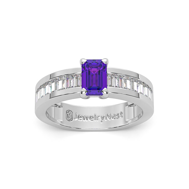 14k gold triple A rectangular tanzanite and diamond fashion ring with 1.17 carats tw, showcasing elegant gemstone design.