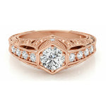 14k gold lab-grown vintage-style diamond engagement ring with 1.50 carats total weight, featuring intricate design and sparkling gemstones.