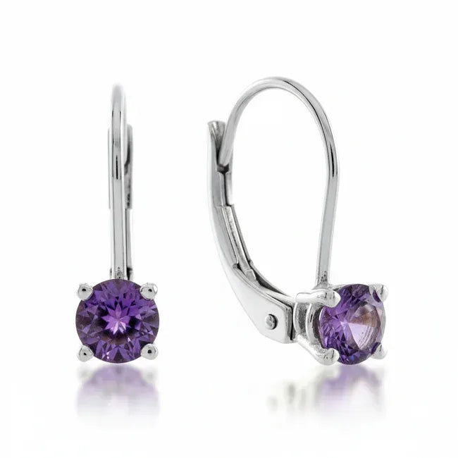 14k gold round amethyst European back earring with 0.50 ct tw, featuring a polished purple gemstone set in a delicate jewelry design