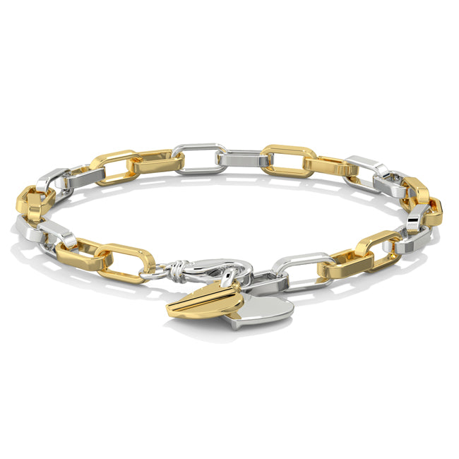 14k Two-Tone Gold Dangle Heart-shaped Bracelet (14.0.gr.tw)