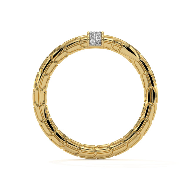 Gold spear ring with a diamond on a white background