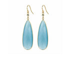 14k gold blue chalcedony and sapphire dangle earring featuring 20.10 carats total weight with elegant design.