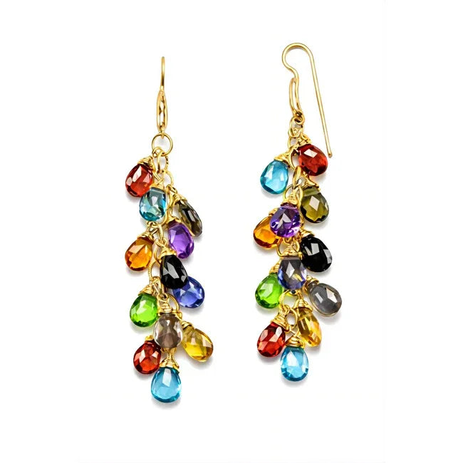 14k gold briolette teardrop gemstone earrings with sparkling gems, showcasing a stylish design by JewelryNest.