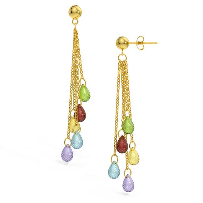 14k Gold Gemstones Dangle briolette Earrings (12.30.cts.tw) - JewelryNest