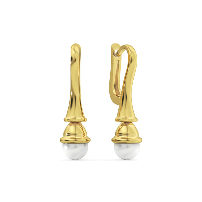 14k Solid Gold Pearl Dangle Drop Hoop Earrings