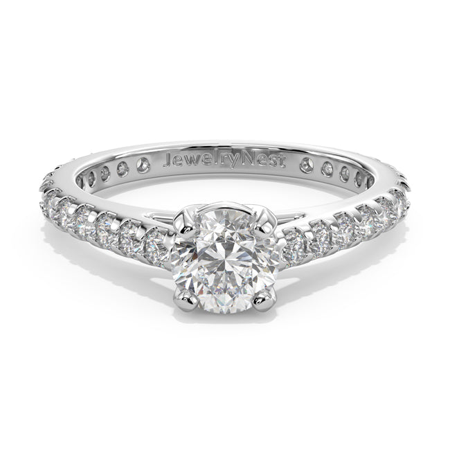 Diamond ring with 'JewelryWest' engraving on a white background