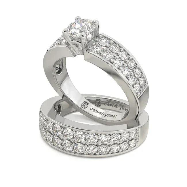 14k gold round diamond bridal wedding band set with 1.95 carats total from JewelryNest, featuring sparkling diamonds and elegant design.