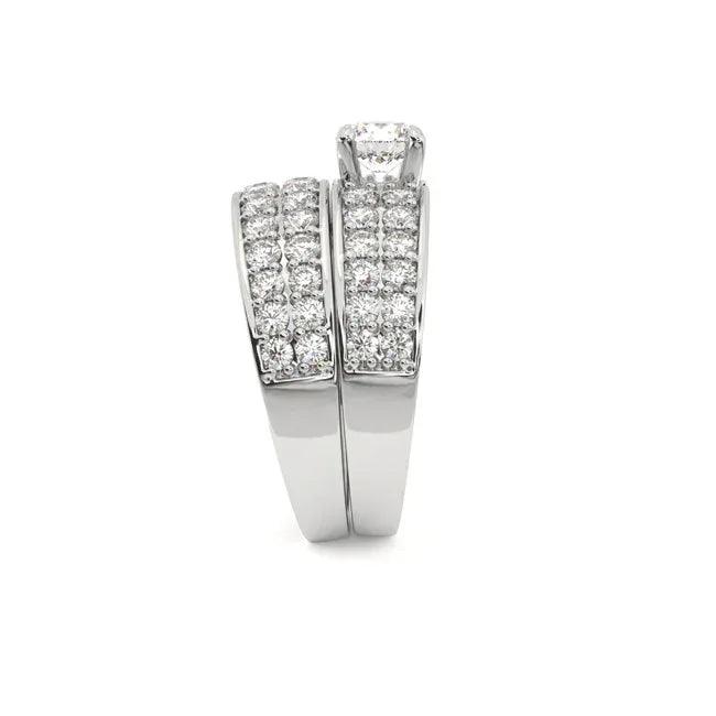 14k gold round diamond wedding band set with 1.95 carats total from JewelryNest, featuring sparkling diamonds and elegant design.