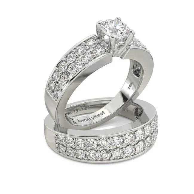 14k gold round diamond bridal wedding band set with sparkling diamonds and intricate detailing, JewelryNest luxury jewelry.