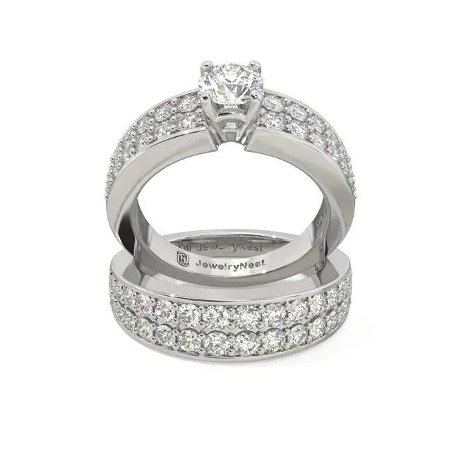 14k gold round diamond bridal wedding band set with 1.95 carats total from JewelryNest, featuring sparkling diamond details.