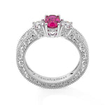 14K white gold oval ruby and diamond fashion ring with 1.50 carats total weight, elegant jewelry from JewelryNest.