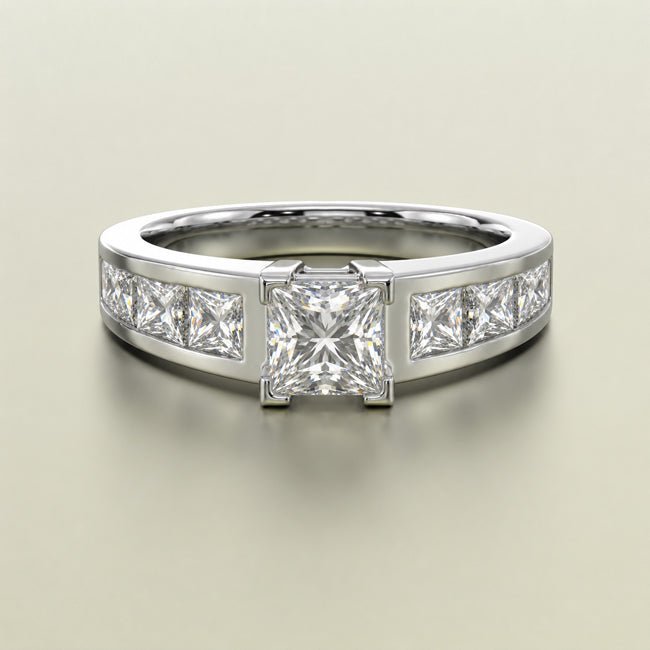 14k Gold Princess Cut Diamond Engagement Ring (2.10 cts tw) - JewelryNest LLC