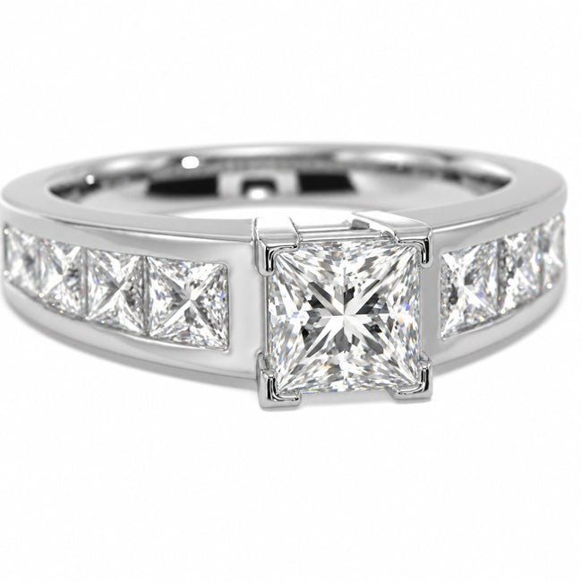 14k Gold Princess Cut Diamond Engagement Ring (2.10 cts tw) - JewelryNest LLC