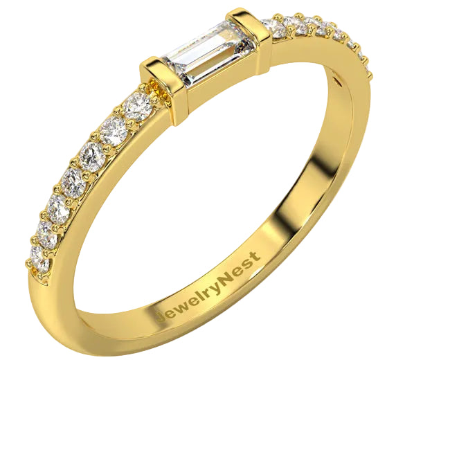 14K Gold Straight Baguette-Round Diamond Stackable Ring (0.27.ct.tw)