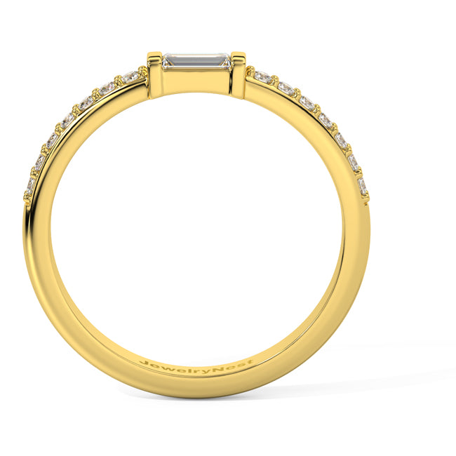 14K Gold Straight Baguette-Round Diamond Stackable Ring (0.27.ct.tw)
