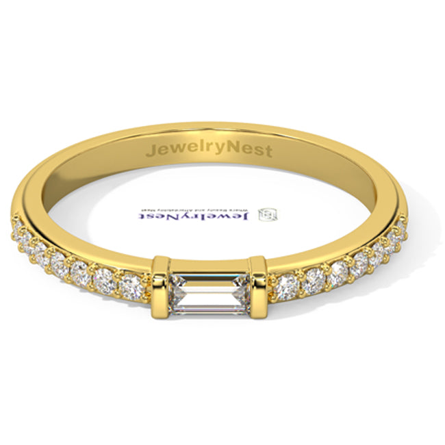 14K Gold Straight Baguette-Round Diamond Stackable Ring (0.27.ct.tw)