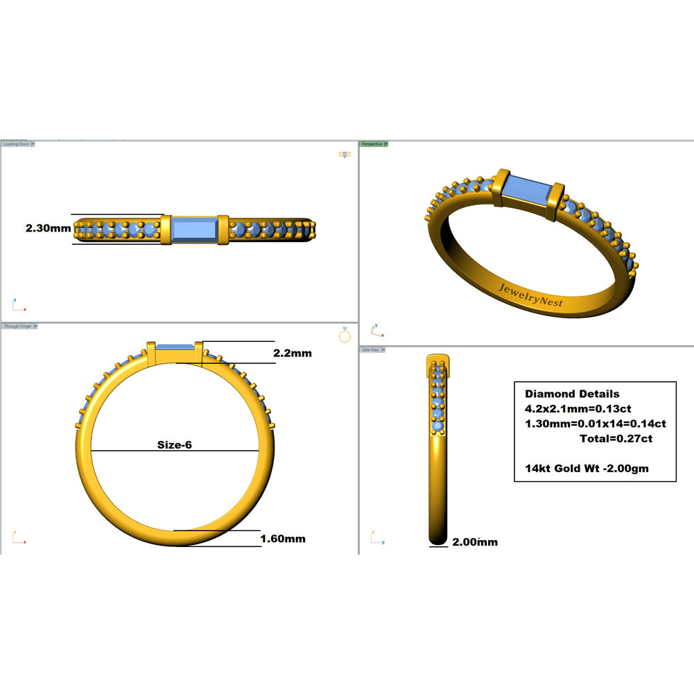 14K Gold Straight Baguette-Round Diamond Stackable Ring Breakdown (0.27.ct.tw)