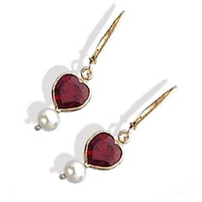 Heart-shaped garnet pear dangle earrings in 14k gold with elegant drop design, from JewelryNest.