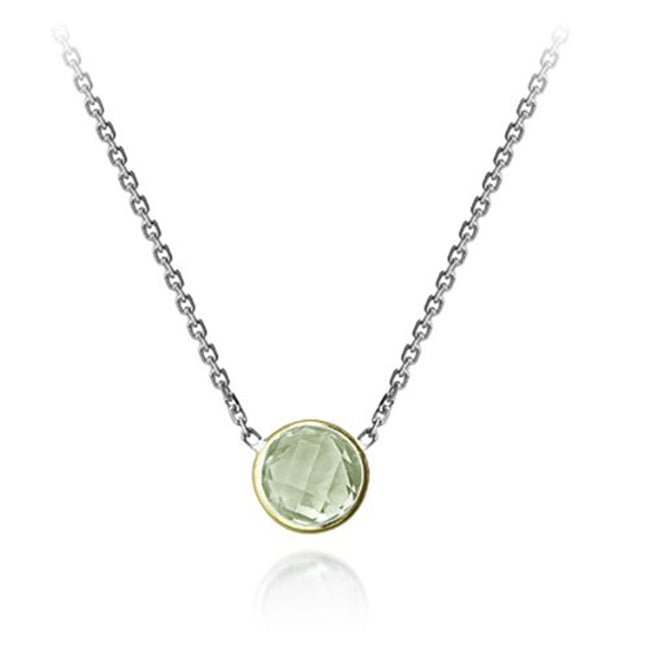 Sterling Silver 14K Gold Bezel Green Amethyst necklace (1.0 ct.tw) - JewelryNest