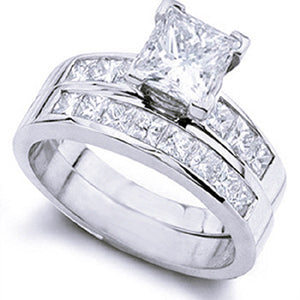 14k gold wedding band with princess-cut diamond accents from JewelryNest, featuring a 1.90 ct total weight bridal set.