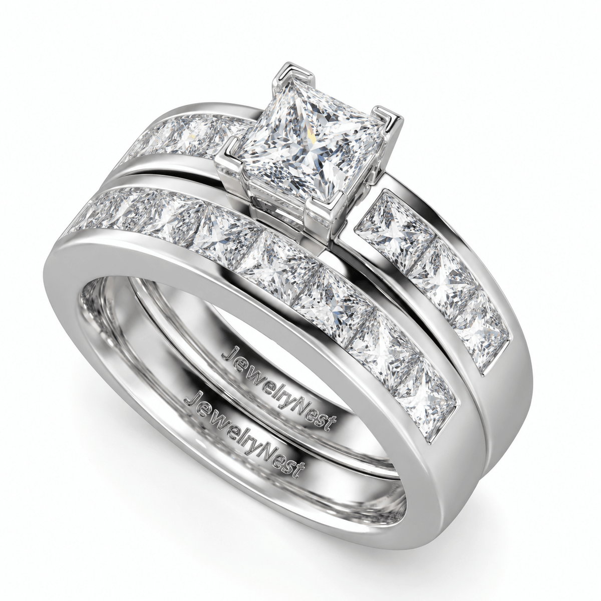 14k Gold Princess-Cut Diamond Bridal Set (1.90 ct tw) - JewelryNest LLC