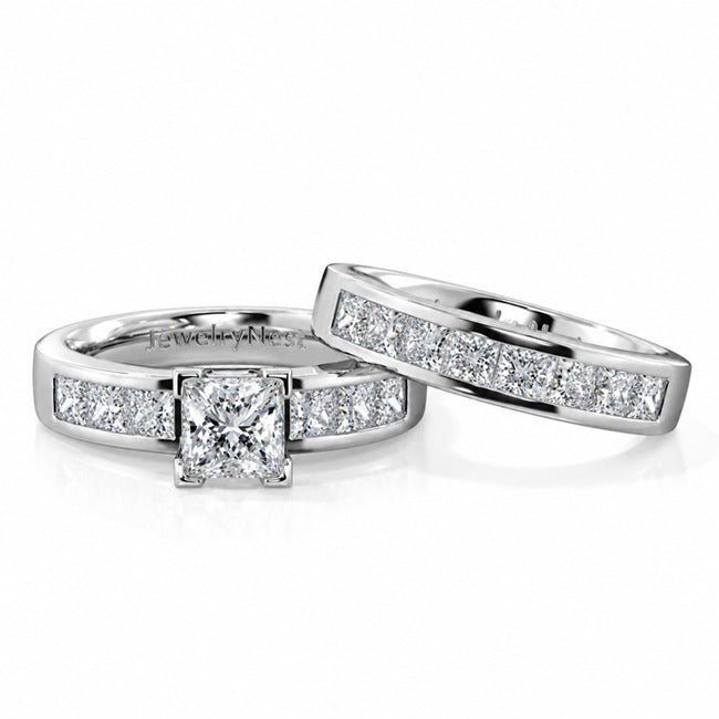 14k Gold Princess-Cut Diamond Bridal Set (1.90 ct tw) - JewelryNest LLC
