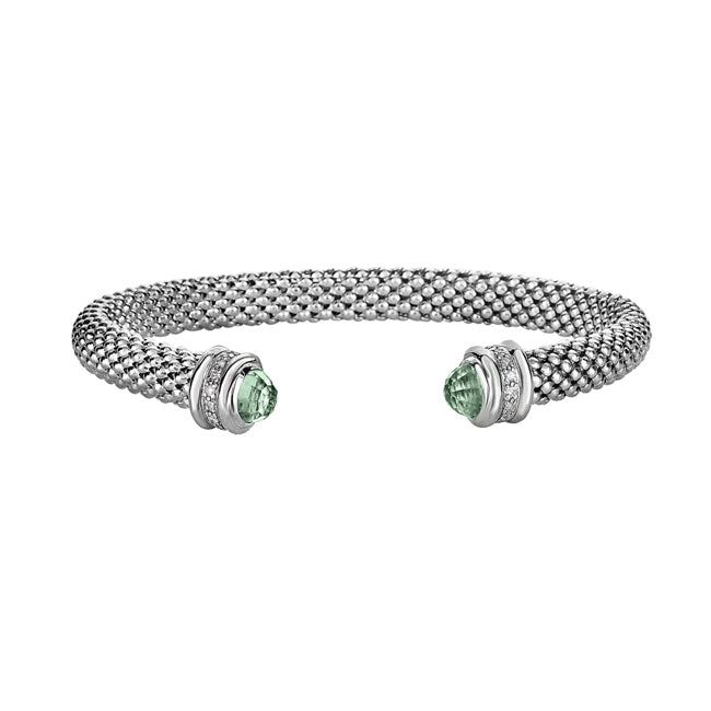 Sterling Silver Green amethyst Popcorn Cuff Bracelet (2.24.cts.tw)