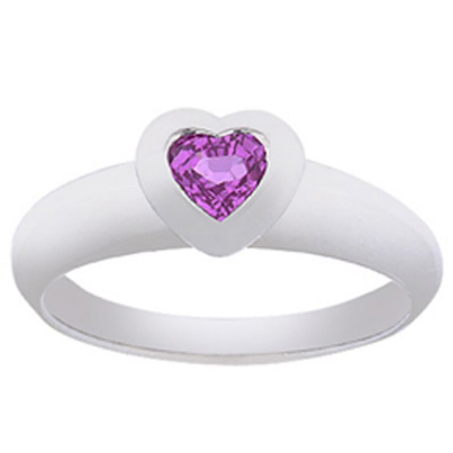 14k gold pink sapphire heart-shaped fashion ring with 0.40 ct. tw, featuring a romantic design and sparkling gemstone.