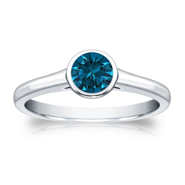 14k white gold ocean blue solitaire diamond ring with 0.50 carats tw, showcasing a stunning blue gemstone.