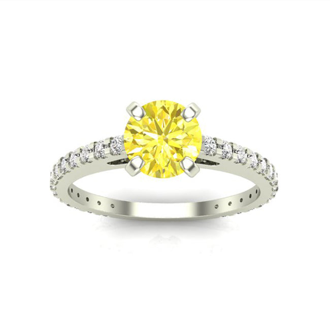 14k white gold fashion ring with a 0.90 ct yellow diamond, featuring sparkling yellow gemstones, by JewelryNest.
