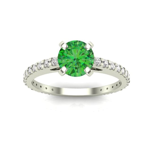 14k gold emerald green solitaire diamond fashion ring with 0.90 ct total weight, featuring a vibrant green gemstone and elegant design.
