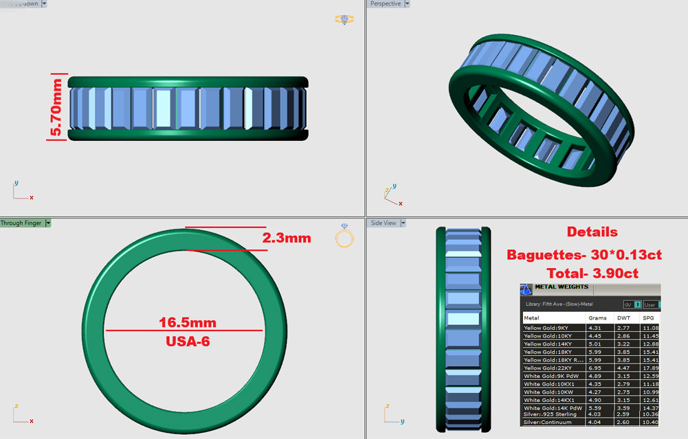 14k Gold Straight Baguette Diamond Eternity Band  Computer Design