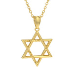 A gold Star of David pendant necklace on a matching chain, shown against a plain white background.