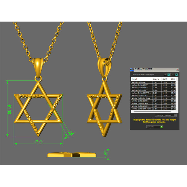 14K Gold Polished & Diamond Cut Star of David Computer Break Down