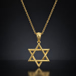14K Gold Polished & Diamond Cut Star of David On Black Backround