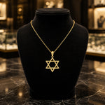 14K Gold Polished & Diamond Cut Star of David On Black Stand