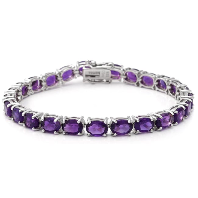 Sterling Silver Amethyst Gemstone Tennis Bracelet (14.5.cts.tw)