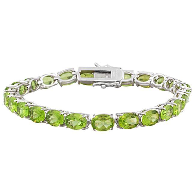 Sterling Silver Peridot Gemstone Tennis Bracelet (14.5.cts.tw)