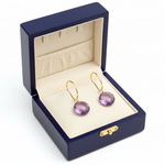 Amethyst Hoop Earrings in Blue Wooden Box
