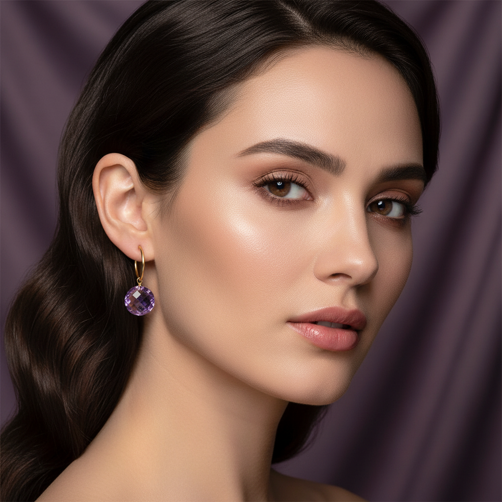 Amethyst Hoop Earrings on Face
