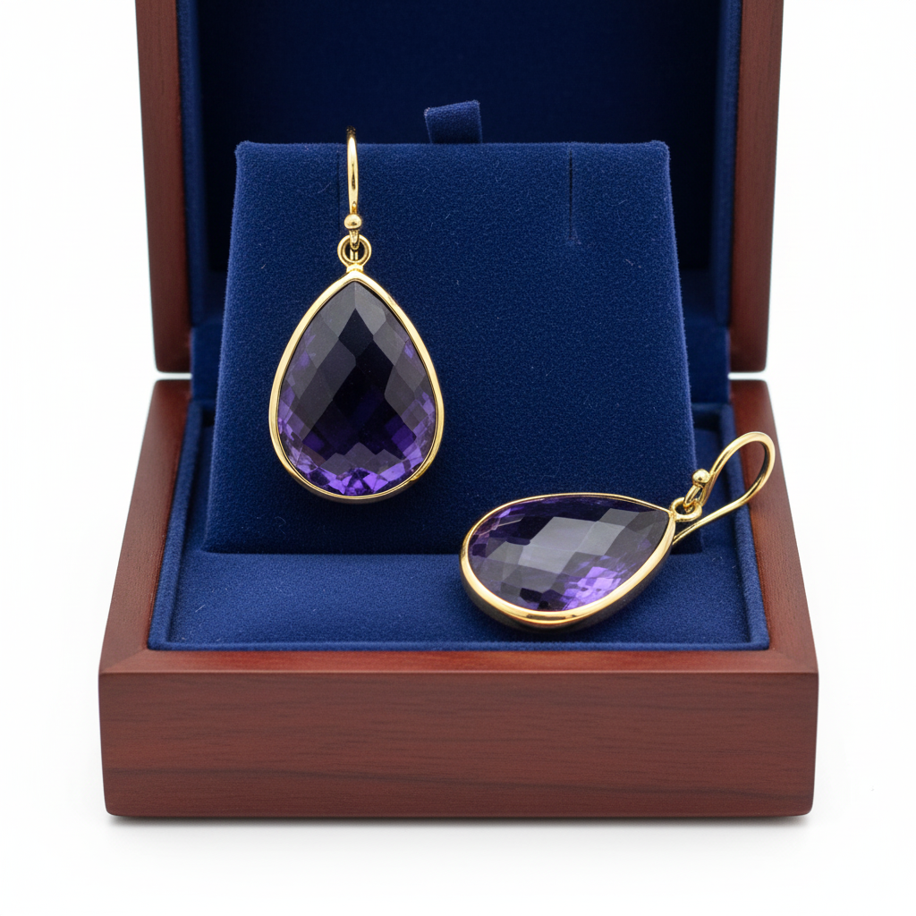 Amethyst Teardrop Earrings in Box