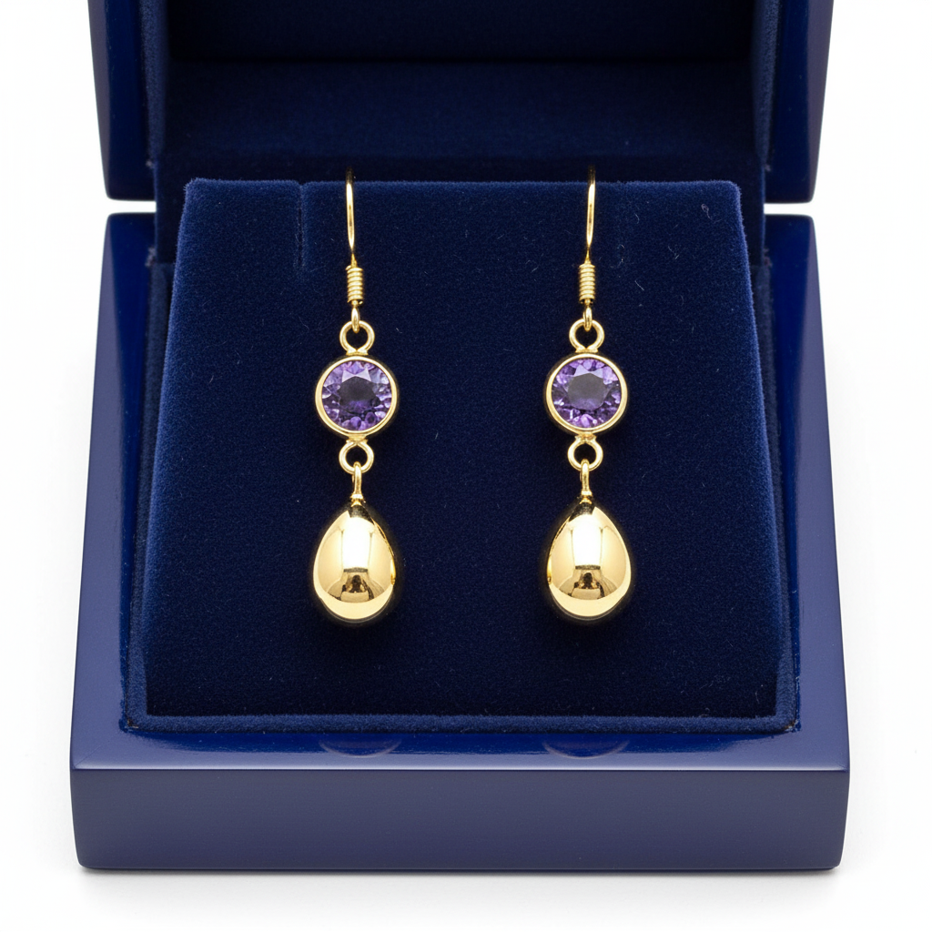 Amethyst Teardrop Earrings in Royal Blue Box