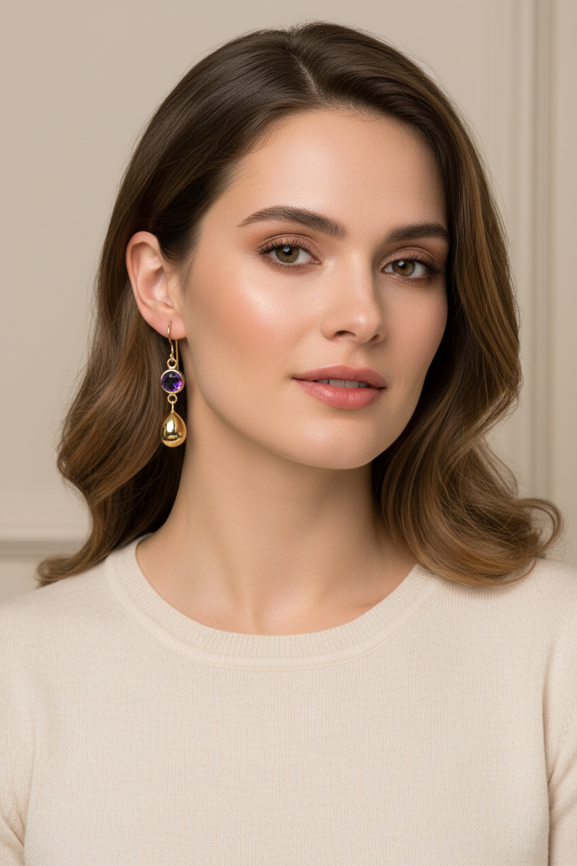 Amethyst Teardrop Earrings on Model