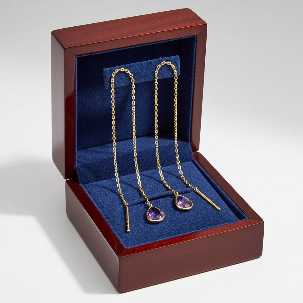 Amethyst Threader Earrings in Box